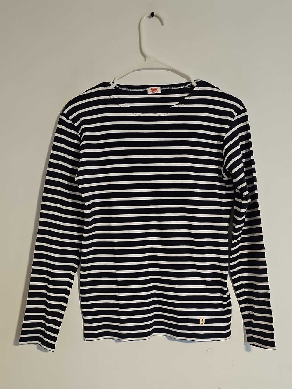 Armor Lux Navy and White Striped Long-Sleeve Breton Top